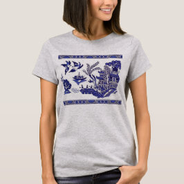 Blauw Willow China Design Transparent Background T-shirt