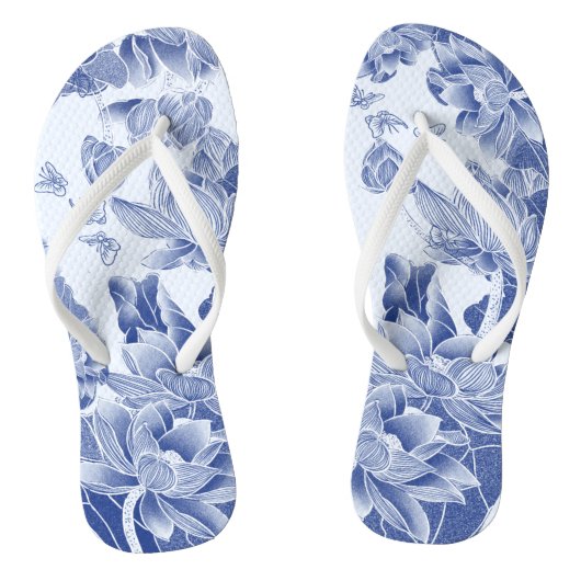  Blauw Willow Chinoiserie Floral Pattern Teenslippers (Voetbed)