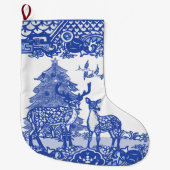 Blauw Willow Deer Dird Xmas - Eigen bos Grote Kerstsok (Voorkant)