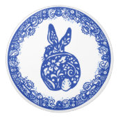 Blauw Willow Design Rabbit Bunny Cute Facs left Keramische Knop (Voorkant)
