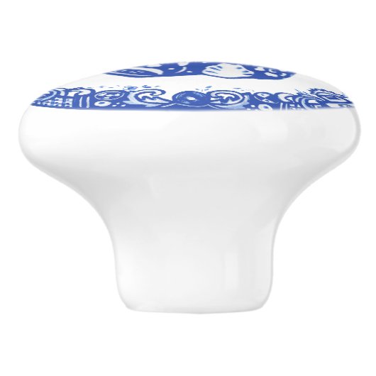 Blauw Willow Design Rabbit Bunny Cute Facs left Keramische Knop (Zijkant)