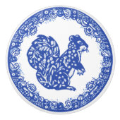 Blauw Willow Design Squirrel Whimsical Facts right Keramische Knop (Voorkant)