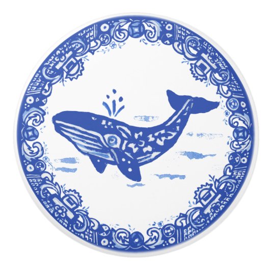 Blauw Willow Design Whale Whimsical Facets left Keramische Knop (Voorkant)