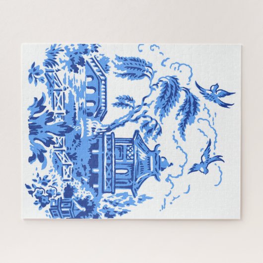 Blauw Willow-ontwerp Legpuzzel (Horizontaal)