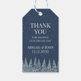 Blauw Winter Besneeuwde Huwelijks Trouw Dank Je Cadeaulabel