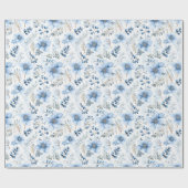 Blauw Winter Bloemmotief Cadeaupapier (Vlak)