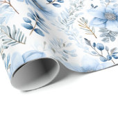 Blauw Winter Bloemmotief Cadeaupapier (Rol Hoek)
