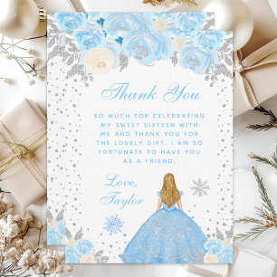 Blauw Winter Blond Haar Prinses Sweet Sixteen Bedankkaart