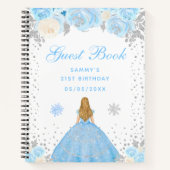 Blauw Winter Blond Haar Prinses Verjaardagsfeest Notitieboek (Voorkant)