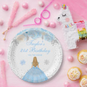 Blauw Winter Blond Haar Prinses Verjaardagsfeest Papieren Bordje (Feest)