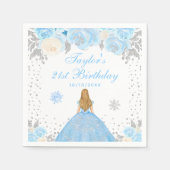 Blauw Winter Blond Haar Prinses Verjaardagsfeest Servet (Voorkant)