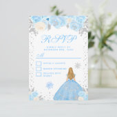Blauw Winter Blond Haar Prinses Zoet Zestien RSVP Kaartje (Staand voorkant)