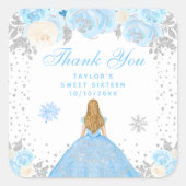 Blauw Winter Blond Haar Prinses Zoet Zestien Vierkante Sticker (Voorkant)