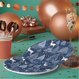 Blauw Winter Bos Kerstmis Rendier Vakantie Papieren Bordje
