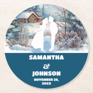 Blauw Winter Bos Landschap Wedding Ronde Kartonnen Onderzetter