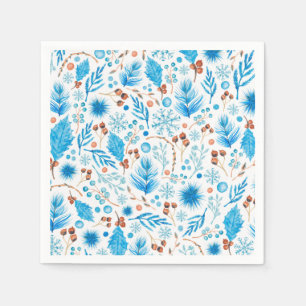 Blauw winter botanisch patroon in waterverf servet