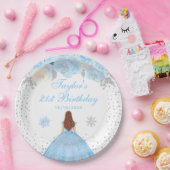 Blauw Winter Bruin Haar Prinses Verjaardagsfeest Papieren Bordje (Feest)