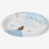 Blauw Winter Bruin Haar Prinses Verjaardagsfeest Papieren Bordje (Gekanteld)