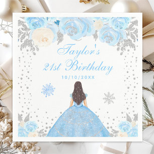 Blauw Winter Bruine Haar Prinses Verjaardagsfeestj Servet