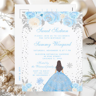 Blauw Winter Brunette Haar Prinses Zoet Zestien Briefkaart