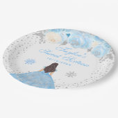 Blauw Winter Brunette Haar Prinses Zoet Zestien Papieren Bordje (Gekanteld)