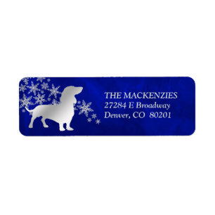 Blauw Winter Dachshund Retouradres Etiket