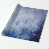 Blauw winter dennenbos cadeaupapier (Uitgerold)