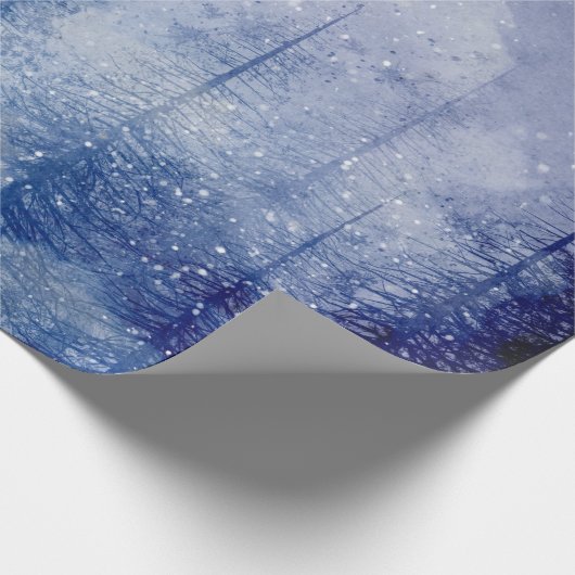 Blauw winter dennenbos cadeaupapier (Hoek)