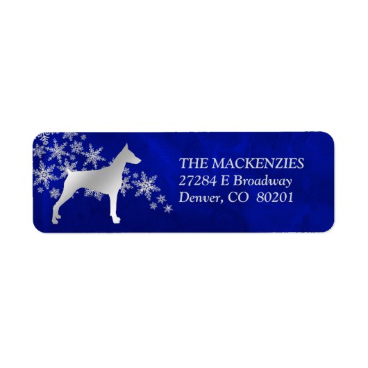 Blauw Winter Doberman retouradres Etiket (Voorkant)