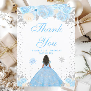 Blauw Winter Donkere Huid Prinses Verjaardagsfeest Bedankkaart