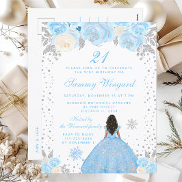 Blauw Winter Donkere Huid Prinses Verjaardagsfeest Briefkaart