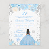 Blauw Winter Donkere Huid Prinses Verjaardagsfeest Briefkaart (Voorkant)