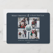 Blauw Winter Forest Bloemen Fotocollage Feestdagenkaart (Voorkant)