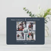 Blauw Winter Forest Bloemen Fotocollage Feestdagenkaart (Staand voorkant)