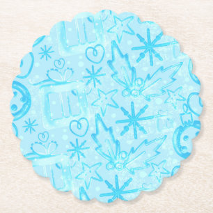Blauw Winter Geschenk & Hulst, Kerstfeest Set Kartonnen Onderzetters