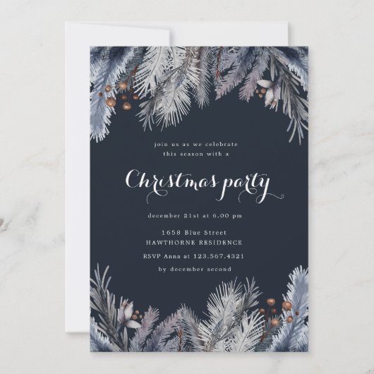 Blauw Winter Groen Kerstfeest Uitnodiging (Voorkant)