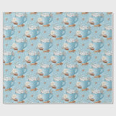 Blauw winter hete chocolade en macaron patroon cadeaupapier (Vlak)