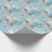 Blauw winter hete chocolade en macaron patroon cadeaupapier (Hoek)