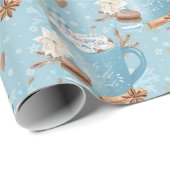 Blauw Winter Hete Chocolade & Macaron Patroon Cadeaupapier (Rol Hoek)