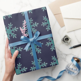 Blauw Winter Kerst Sneeuwvlok Patroon Vakantie Cadeaupapier
