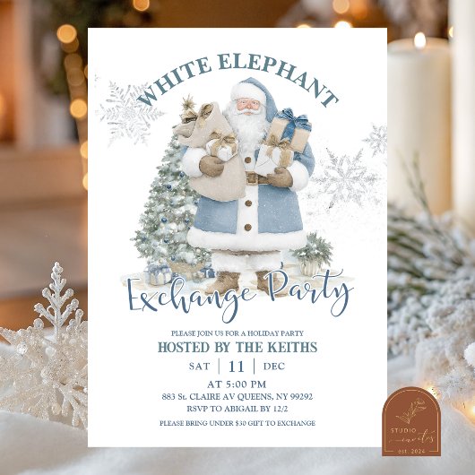 Blauw Winter Kerst Wit Olifant Uitwisseling Deel Kaart