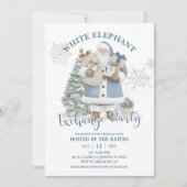 Blauw Winter Kerst Wit Olifant Uitwisseling Deel Kaart (Voorkant)