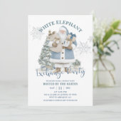 Blauw Winter Kerst Wit Olifant Uitwisseling Deel Kaart (Staand voorkant)