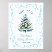 Blauw Winter Kerstboom Baby Shower Welkom Poster (Voorkant)