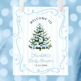 Blauw Winter Kerstboom Baby Shower Welkom Poster