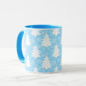 Blauw Winter Kerstboom Sneeuwvlok Patroon Mok (Voorkant links)