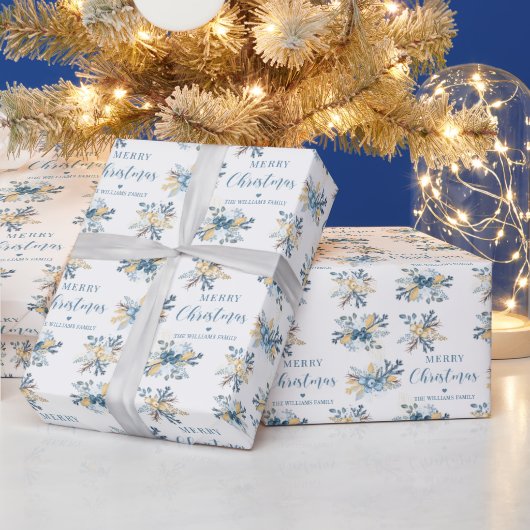 Blauw winter Kerstmis gepersonaliseerd inpakpapier (Feestdagen)
