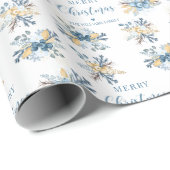Blauw winter Kerstmis gepersonaliseerd inpakpapier (Rol Hoek)
