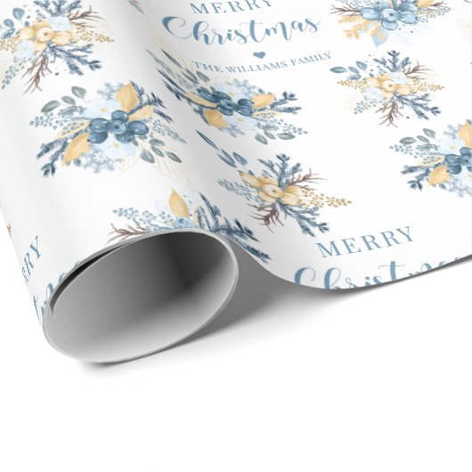 Blauw winter Kerstmis gepersonaliseerd inpakpapier (Rol Hoek)