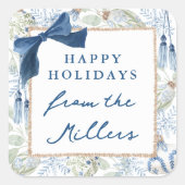 Blauw Winter Kerstmis, Plein Vierkante Sticker (Voorkant)